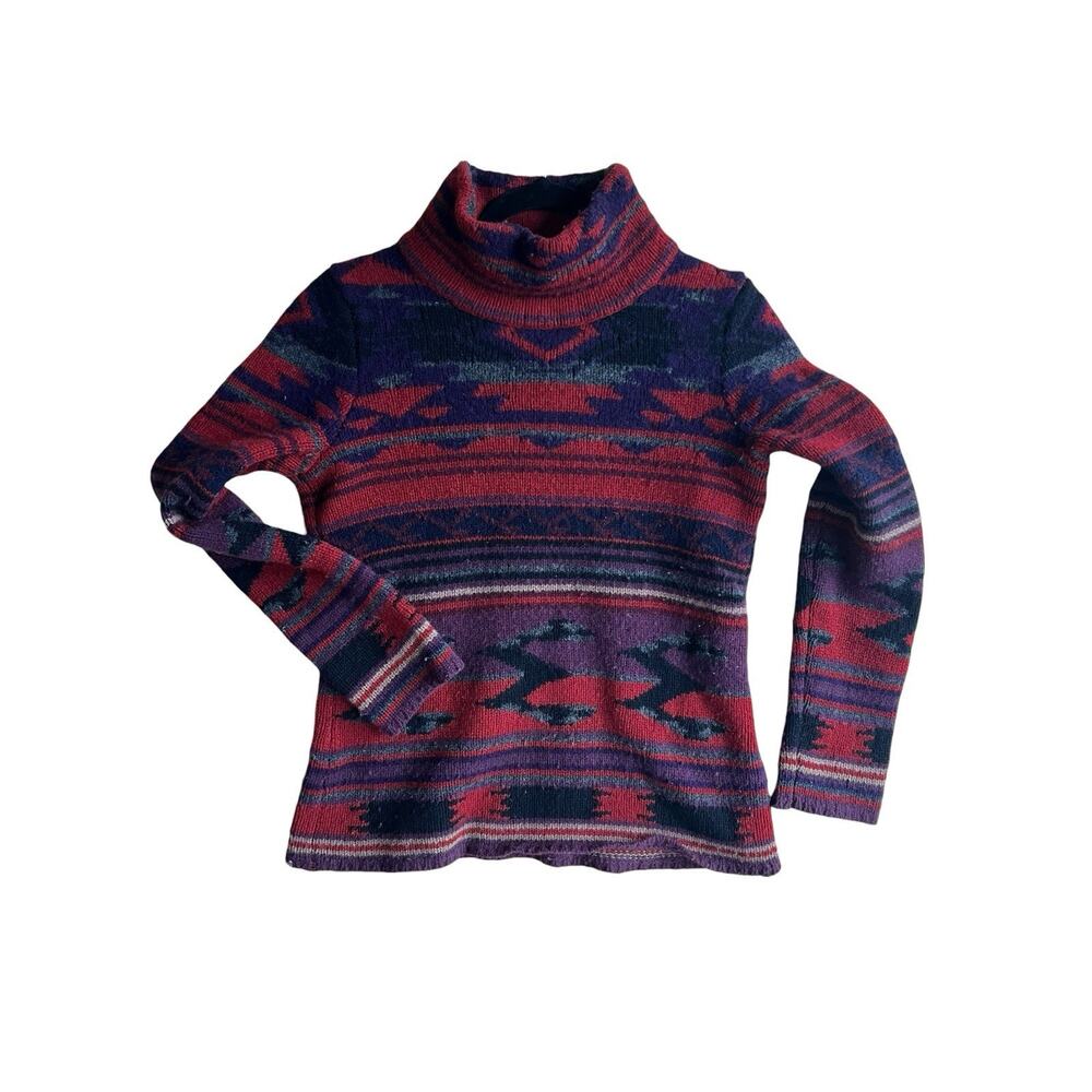 Fabulous Ralph Lauren 100% Lana Wool Aztec print turtle neck sweater M